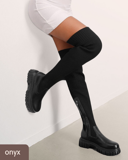 Ava Thigh High Stretch Knit Boots