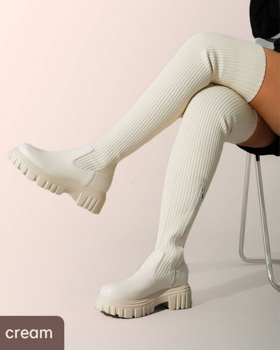 Ava Thigh High Stretch Knit Boots