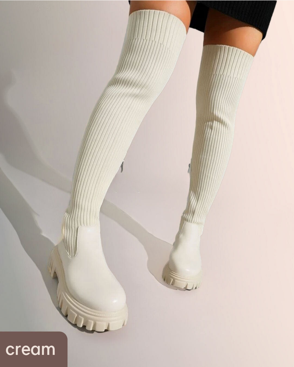 Ava Thigh High Stretch Knit Boots