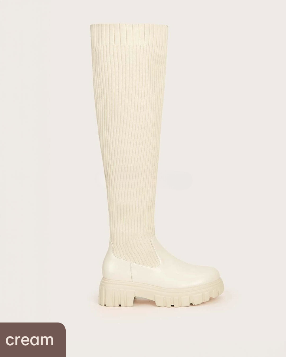 Ava Thigh High Stretch Knit Boots