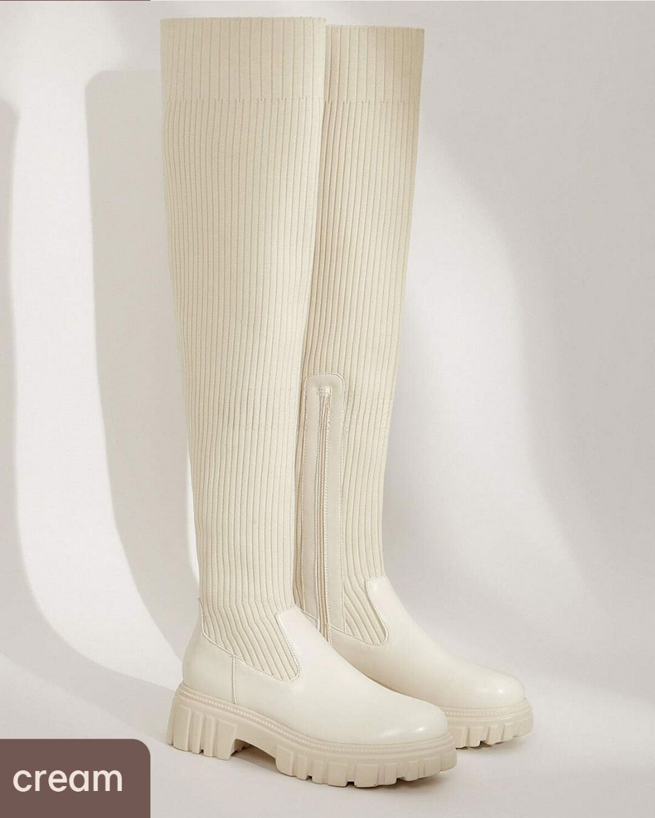 Ava Thigh High Stretch Knit Boots